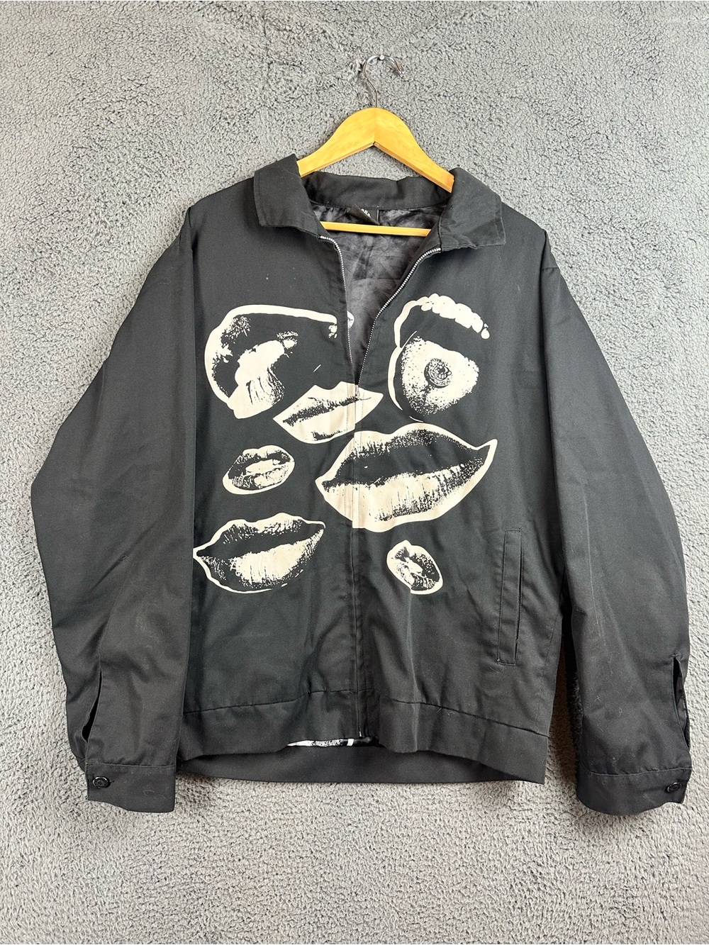 Ransom X Headcase LSD Zip Up Work Jacket Black Lips Graphic Print Mens XL